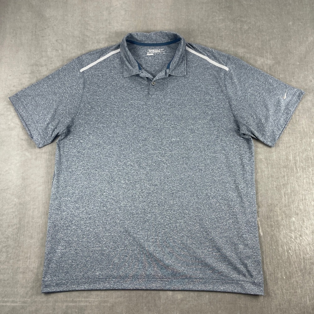 Nike Golf Mens XXL Blue Polo Shirt Tour Performance Dri-FIT Heathered